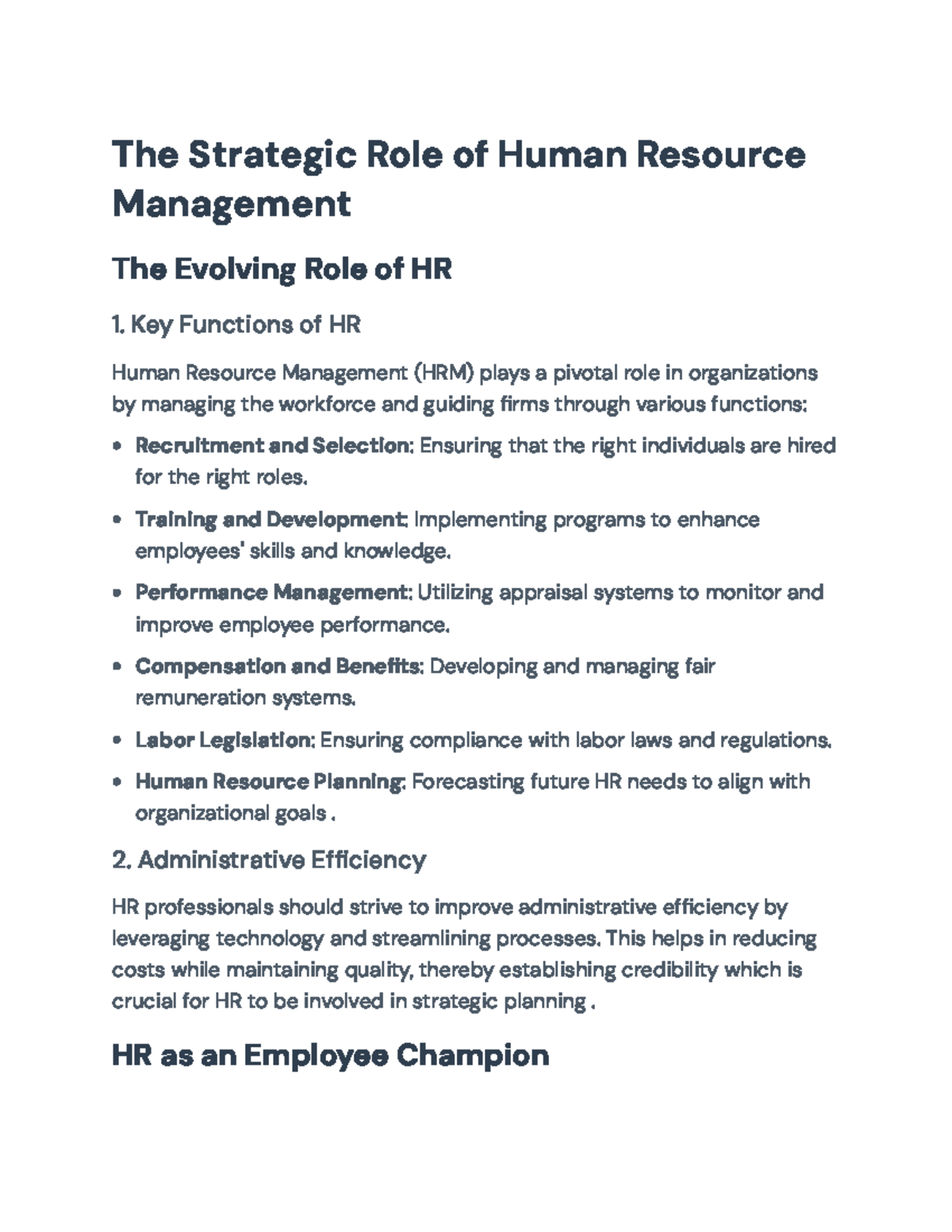 Strategic Human Resource Management: Roles and Functions Overview - The ...