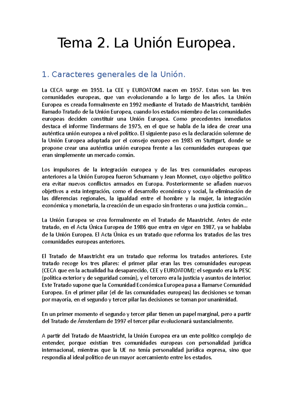 Tema 2: Evolución y Estructura de la Unión Europea (UE) - Studocu