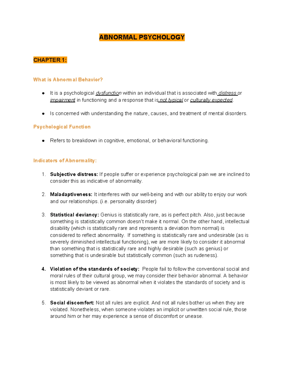 ABPS311 - Prelim Reviewer on Abnormal Psychology Concepts - Studocu