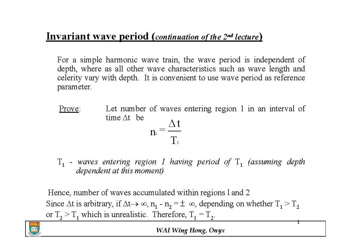 Invariant Wave Period & Shoaling Concepts - WAVE 2-3 Notes - Studocu