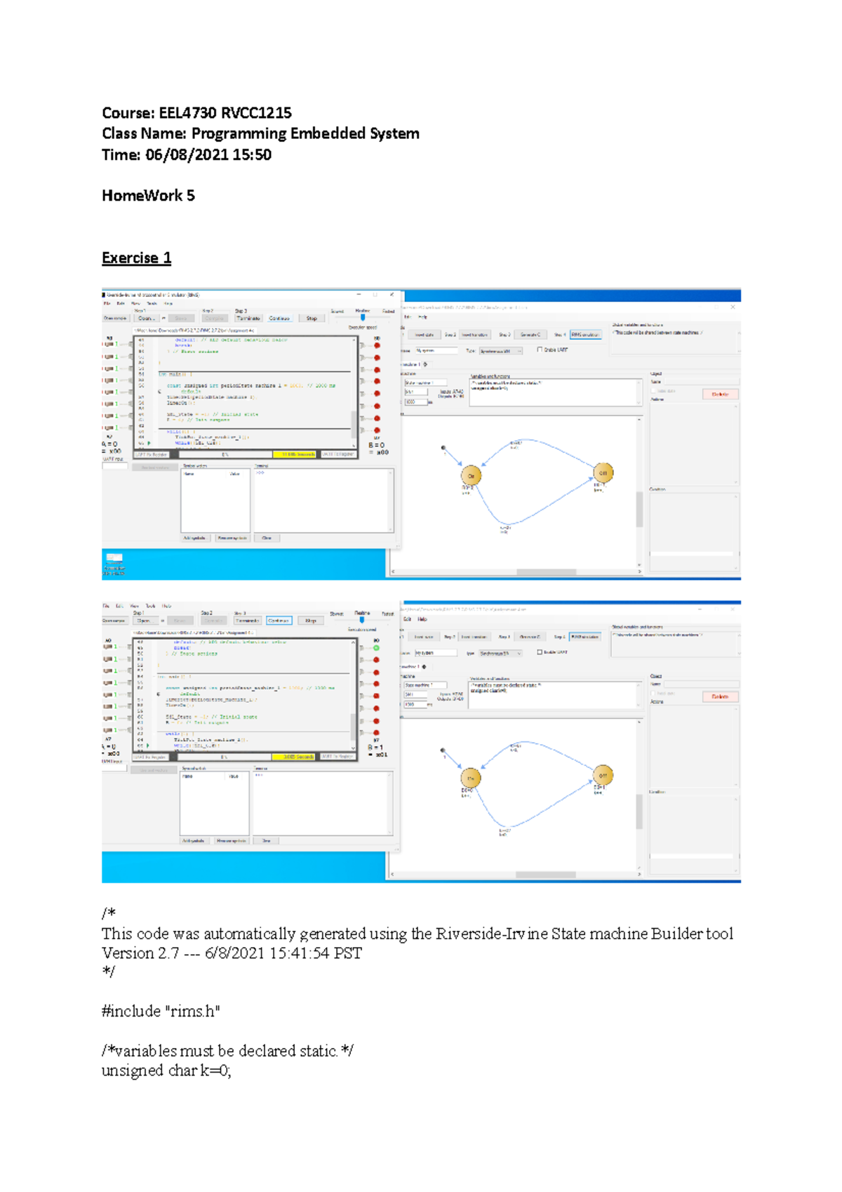 EEL4730 Assignment 5: State Machine Programming in Embedded Systems ...