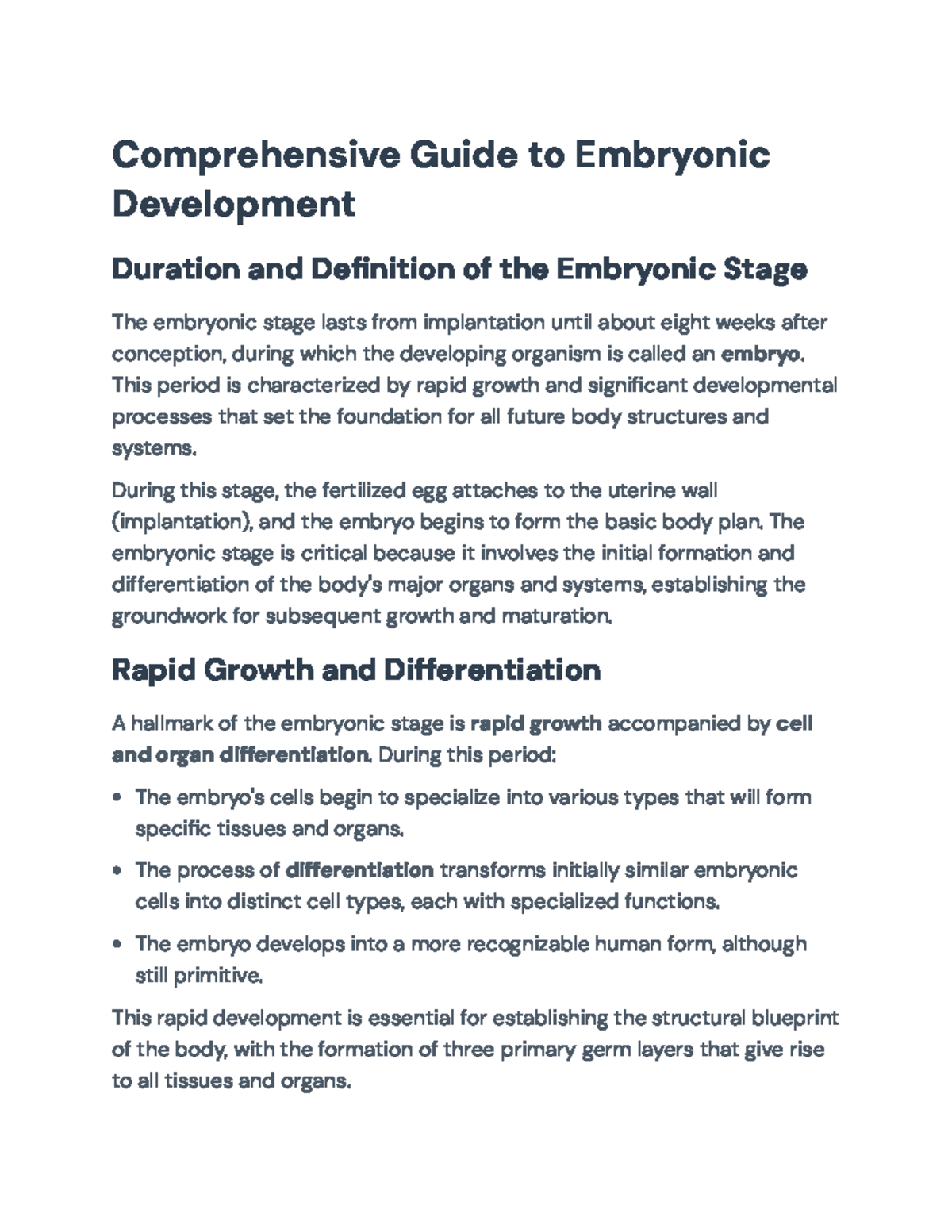 Comprehensive Guide to Human Embryonic Development (BIO 101) - Studocu