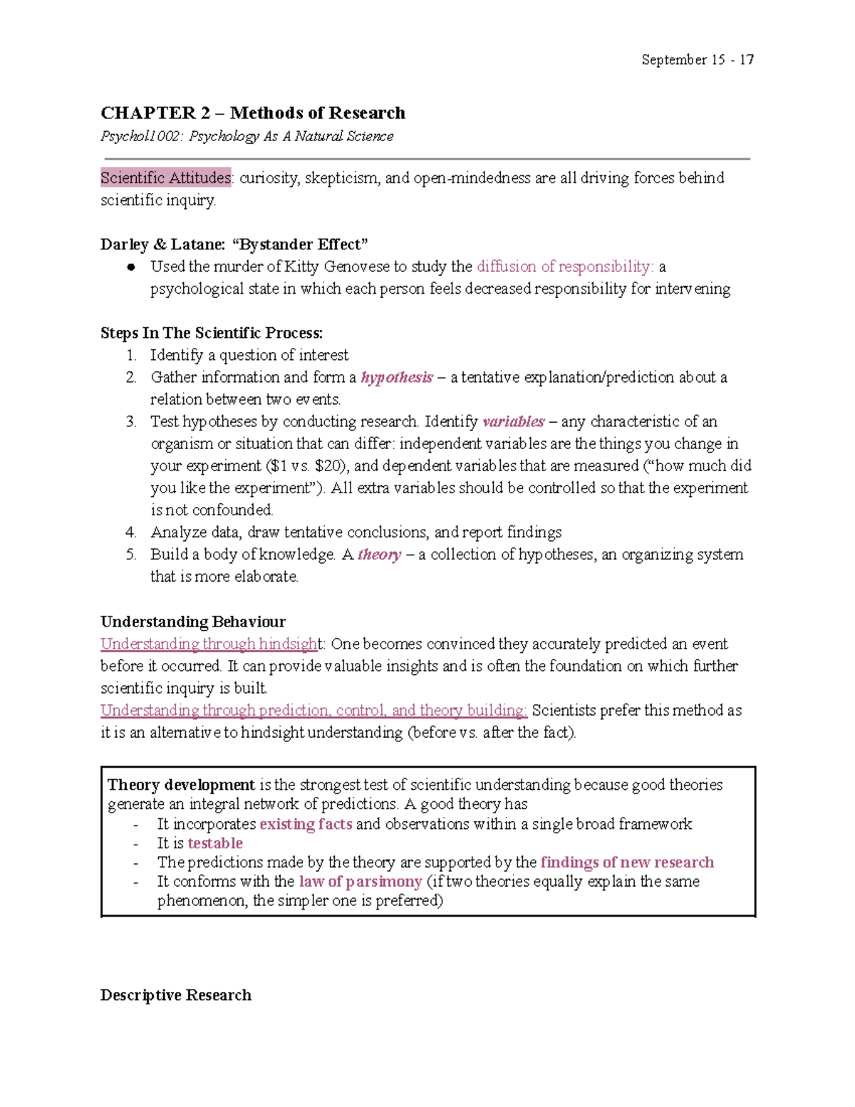Psychol1002: Chapter 2 - Methods of Research in Psychology - Studocu