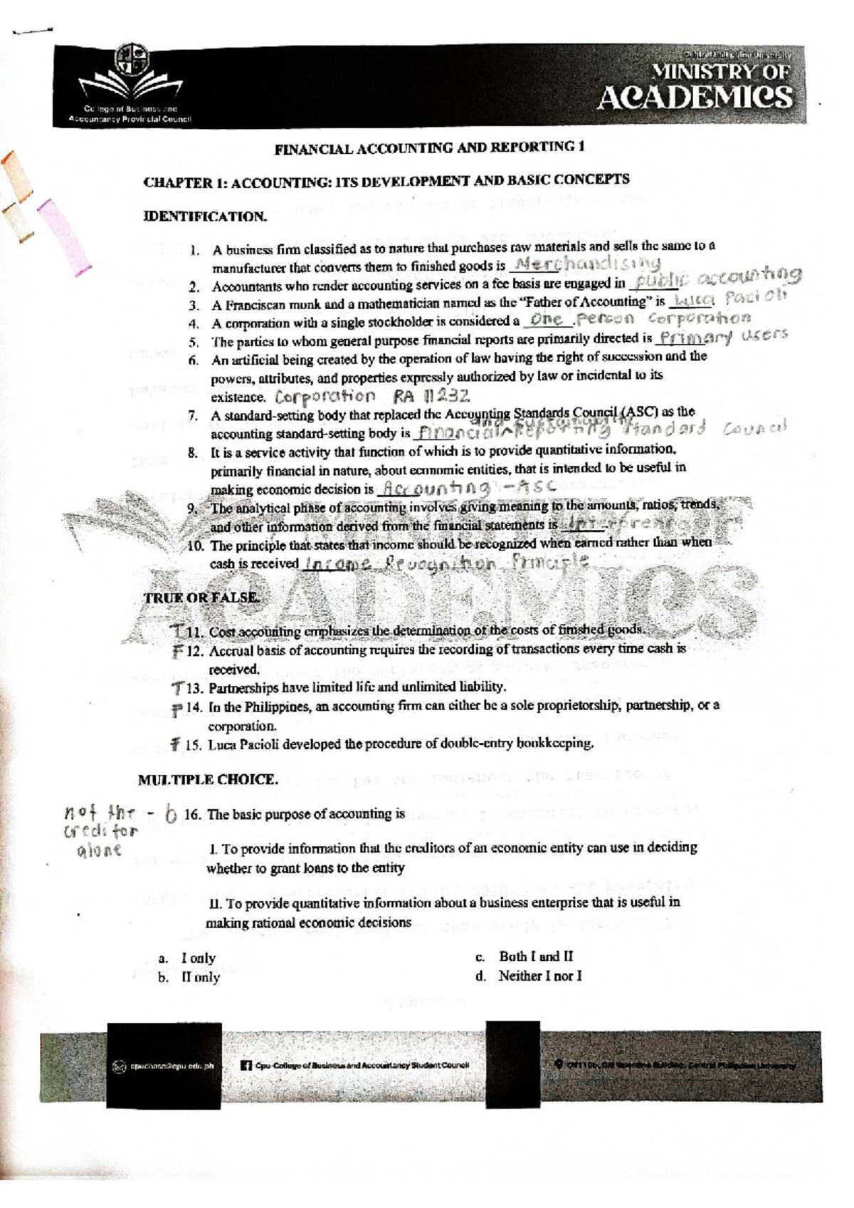 FAR1 Prelims - Financial Accounting & Reporting 1 Chapter 1 Notes - Studocu