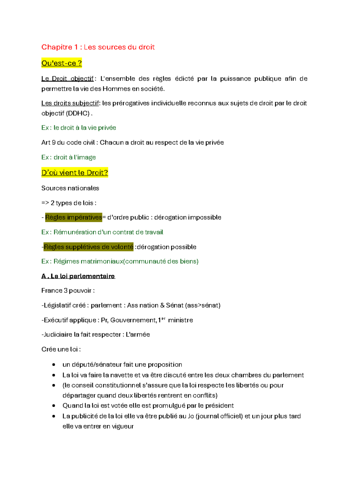 Chapitre 1 : Les Sources du Droit - Droit Grand QCM S1 - Studocu
