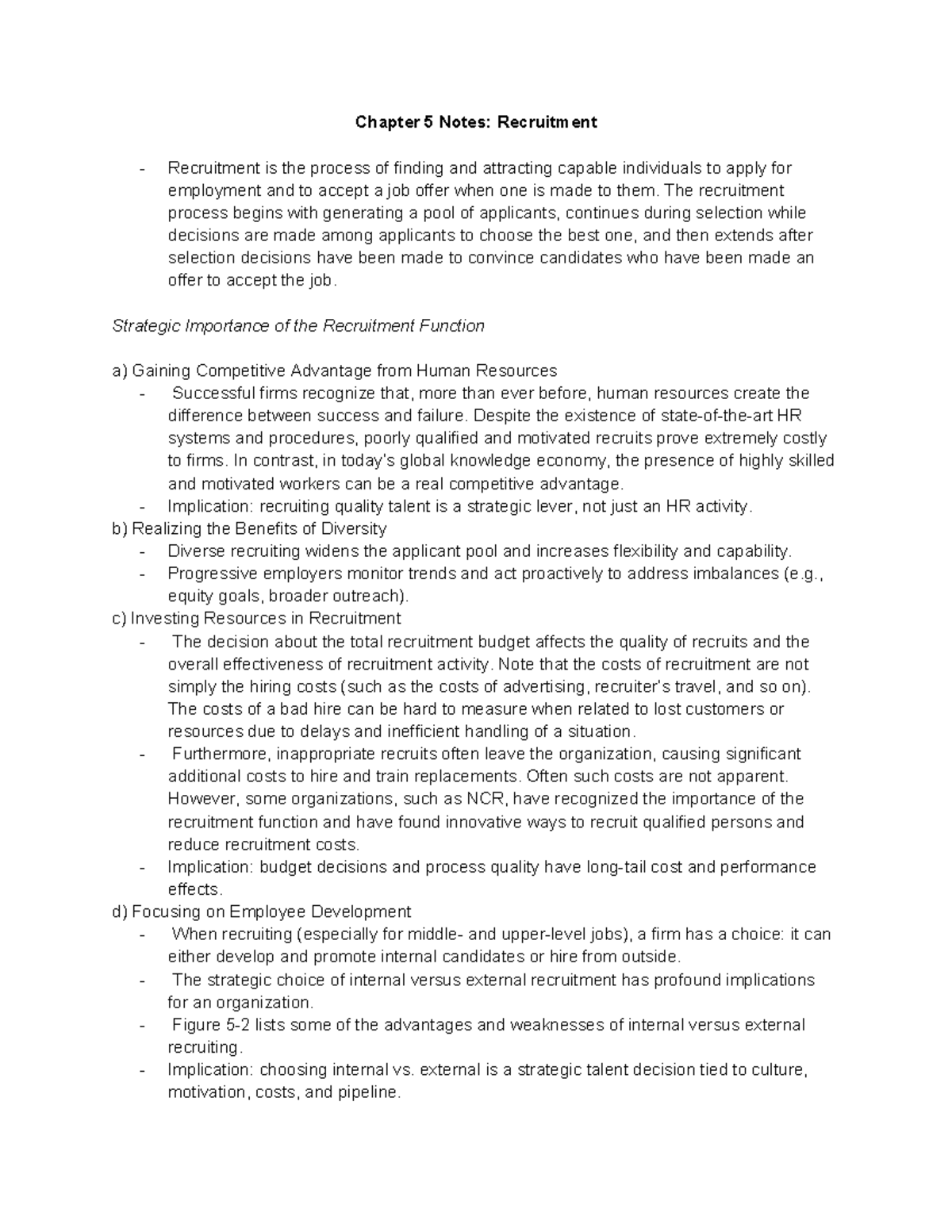 Chapter 5 Notes: Strategic Recruitment Insights and Methods - Studocu