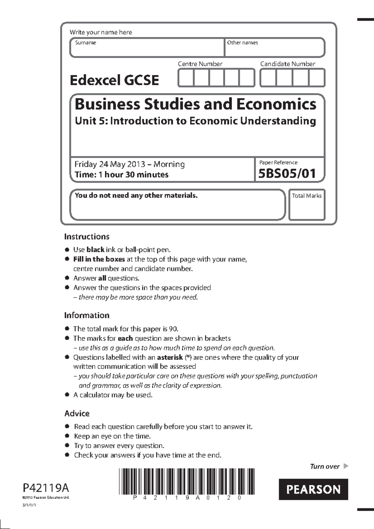 2013 06-5BS05-01-QP-2013 0524 MOD - Centre Number Candidate Number ...