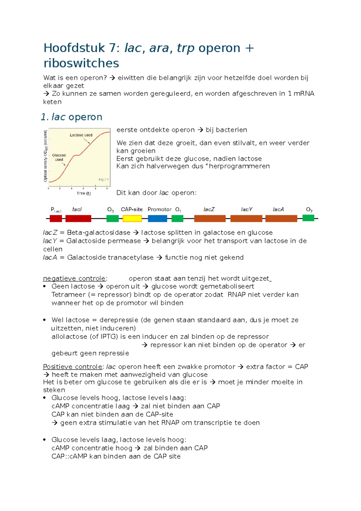 H7: Overzicht van Lac, Ara en Trp Operons - PAL-sessie - Studocu