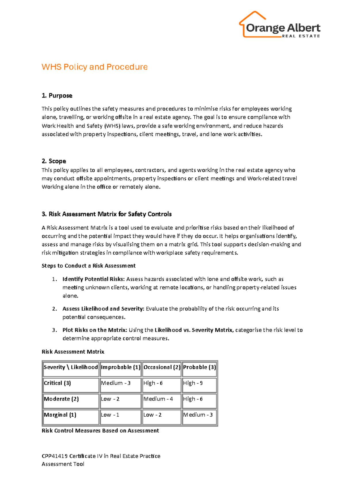 CPP41419 WHS Policy & Procedures for Real Estate Safety Management ...