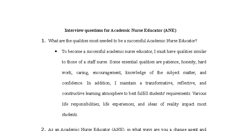 C918 ANE Final Exam: Essential Interview Questions for Nurse Educators ...