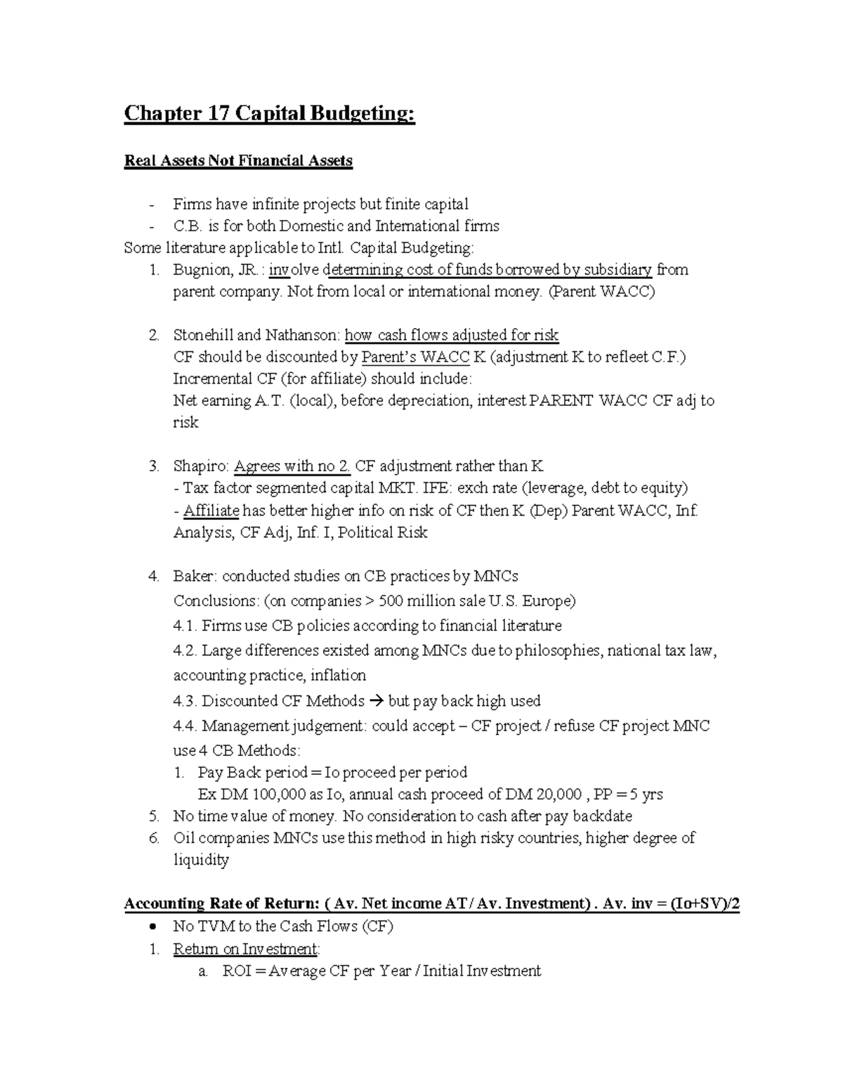 Chap17 CB - ibus CB class notes - Chapter 17 Capital Budgeting: Real ...