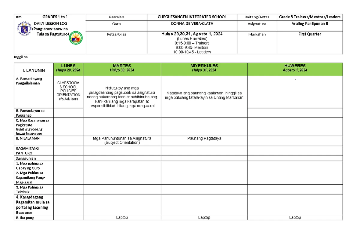 Week 3 AP 8 - dll - Grade 1 to 12 DAILY LESSON LOG (Pang-araw-araw na ...