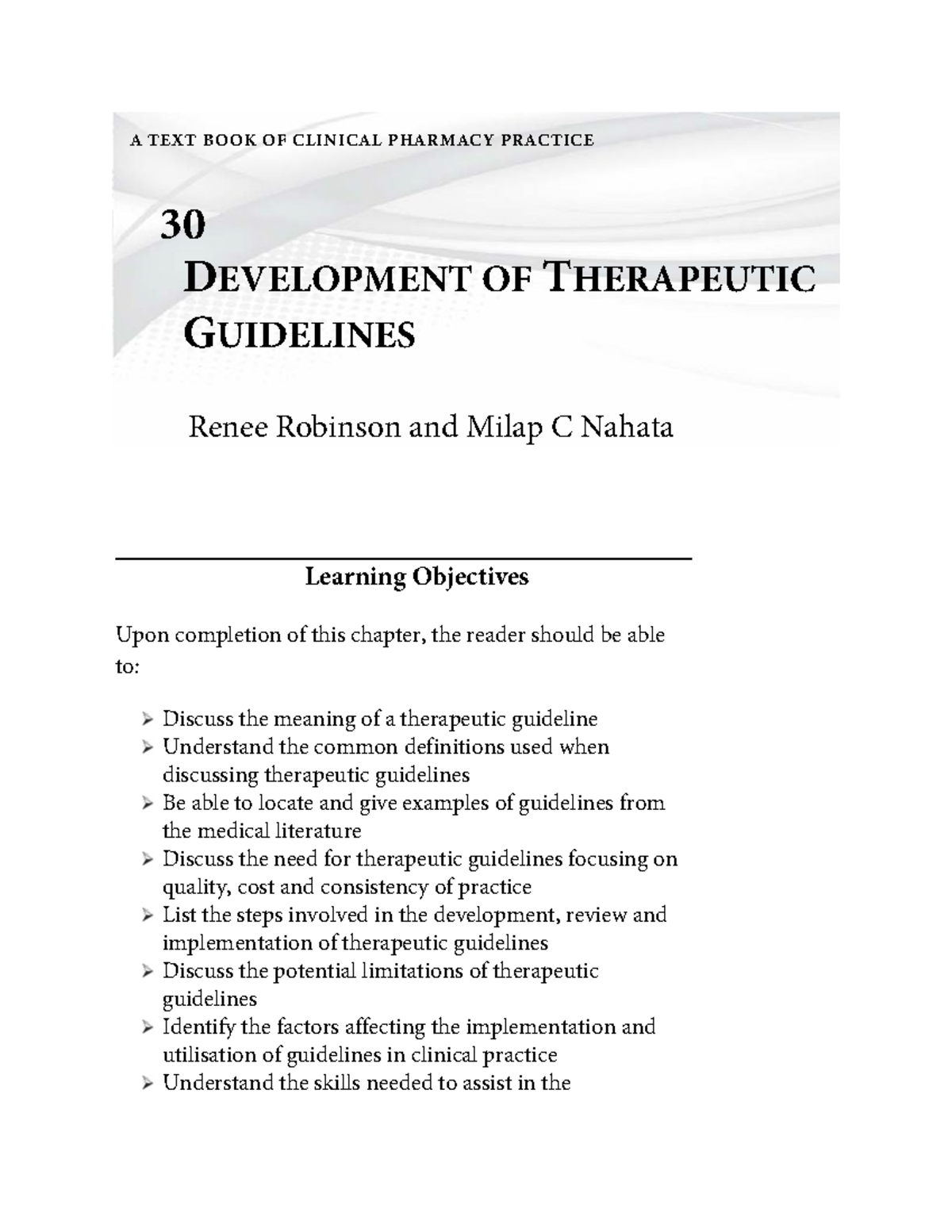 Therapeutic guidelines - Guidelines are designed to help practitioners ...
