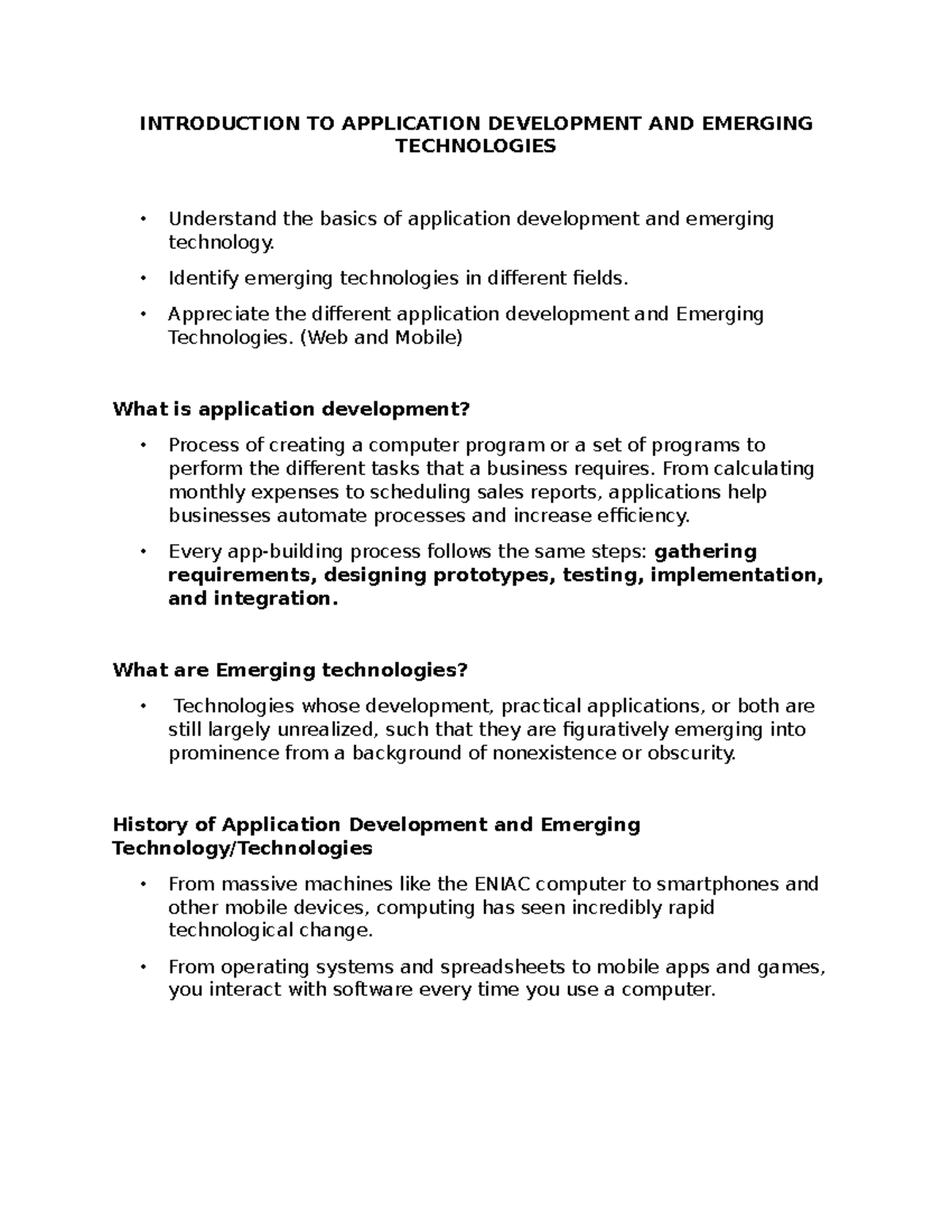 Introduction TO Application Development AND Emerging Technologies ...