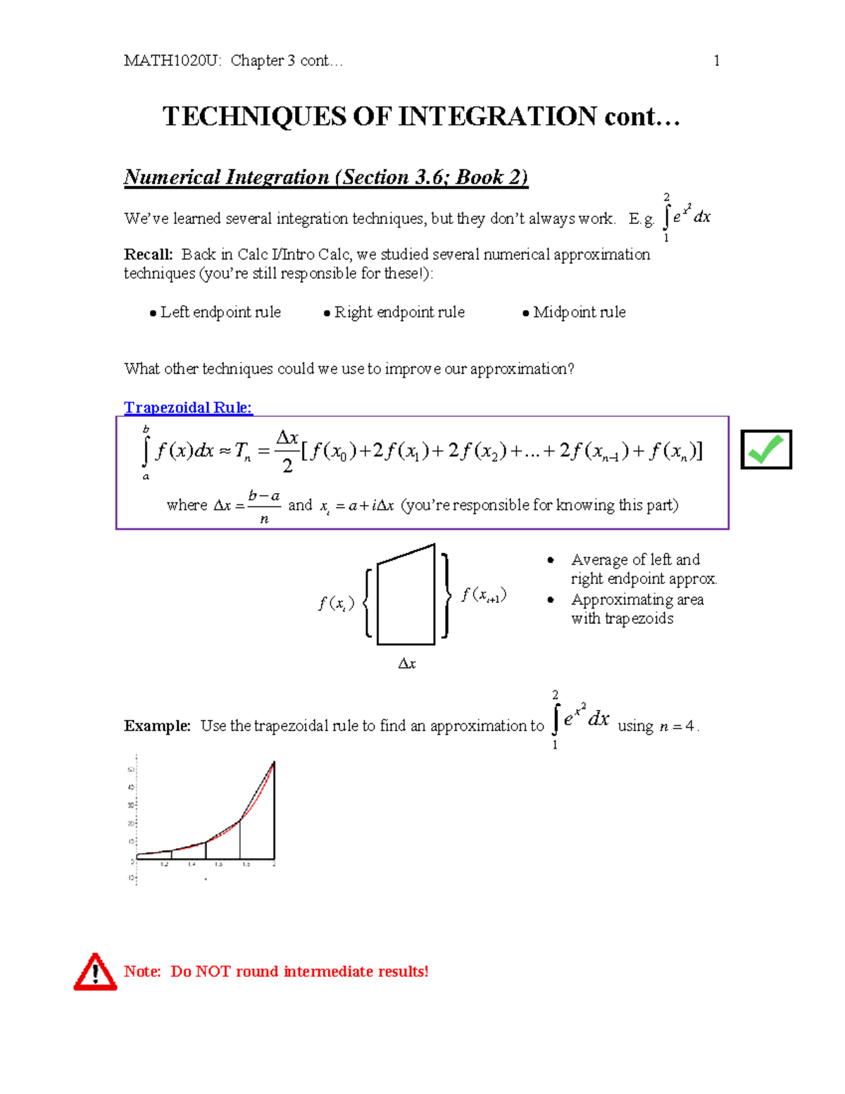 MATH1020U: Chapter 3 Techniques of Integration & Numerical Methods ...