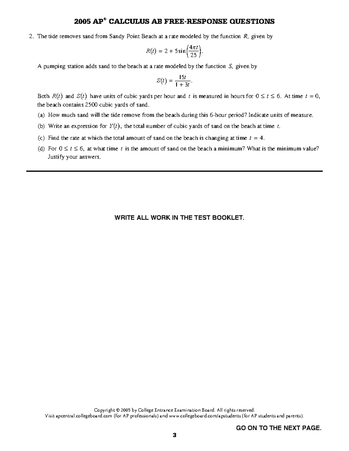 2005 AP Calculus AB Exam Practice Questions 2-1 - Studocu