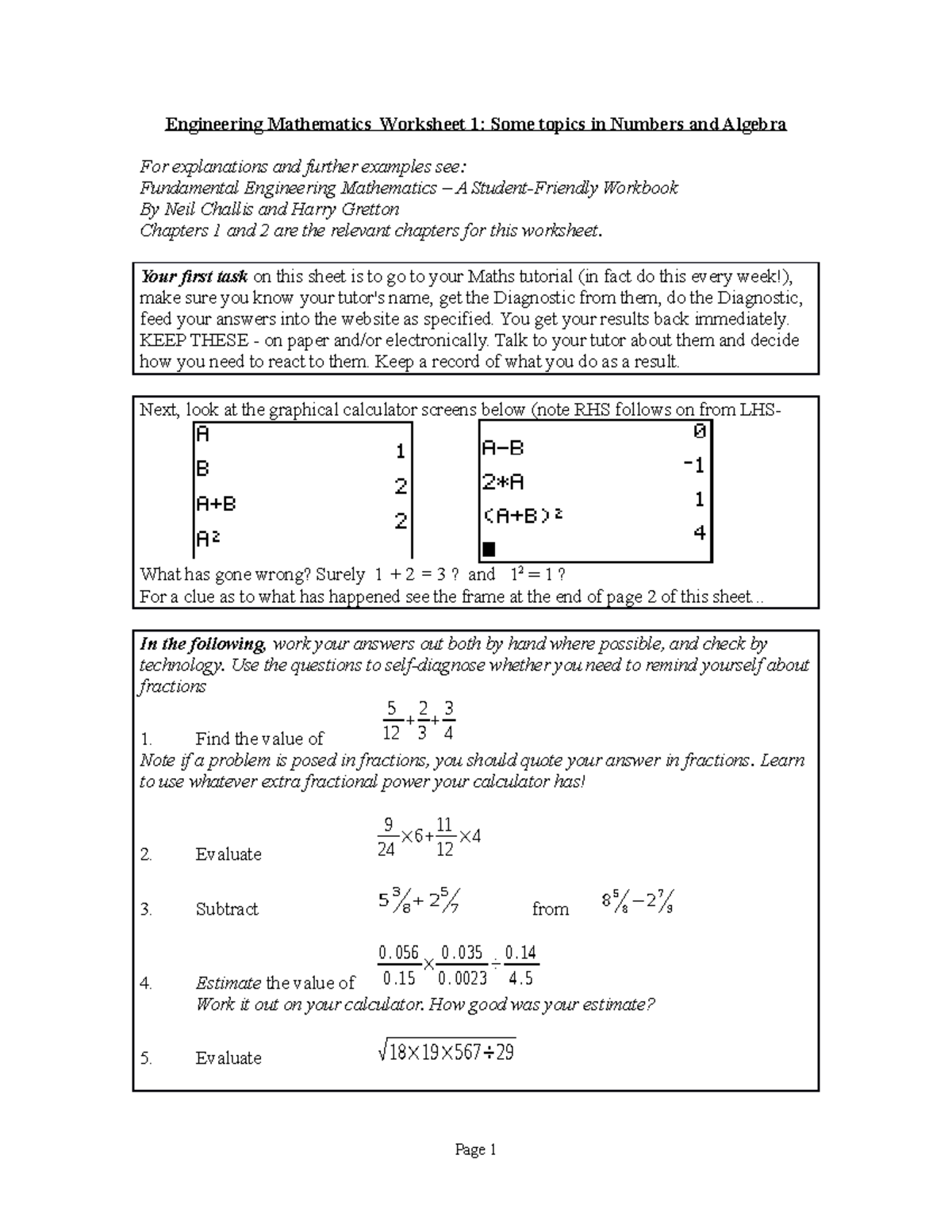 Worksheet 1 - Year 1 Eng Math Tutorial Questions & Solutions - Studocu
