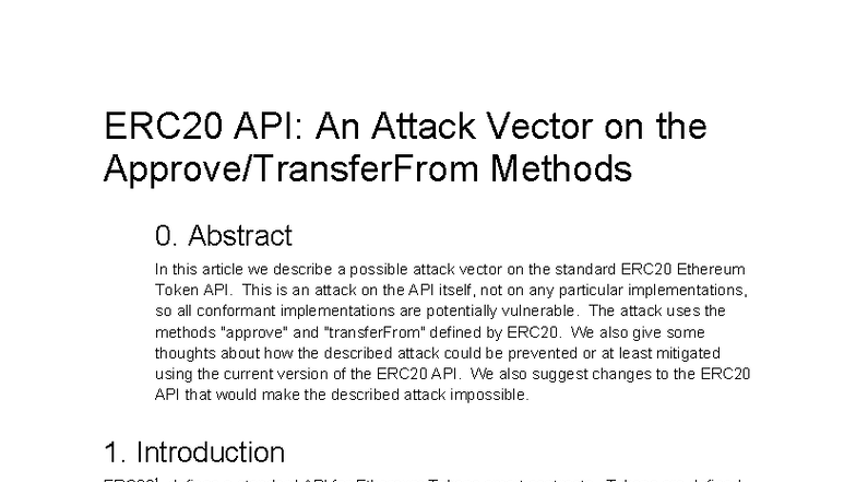 ERC20 API Attack Vector Analysis and Mitigation Strategies - Studocu