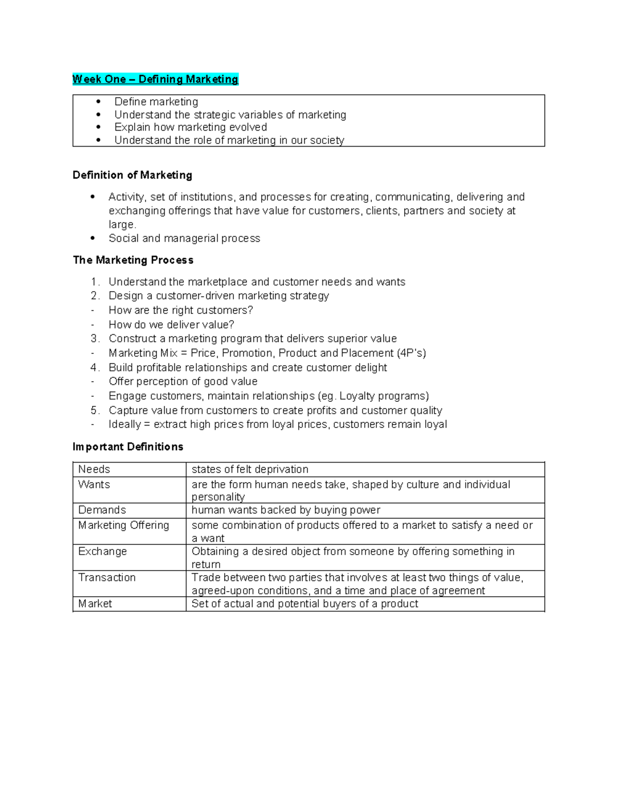 MKT101: Week 1 Marketing Fundamentals and Concepts Overview - Studocu