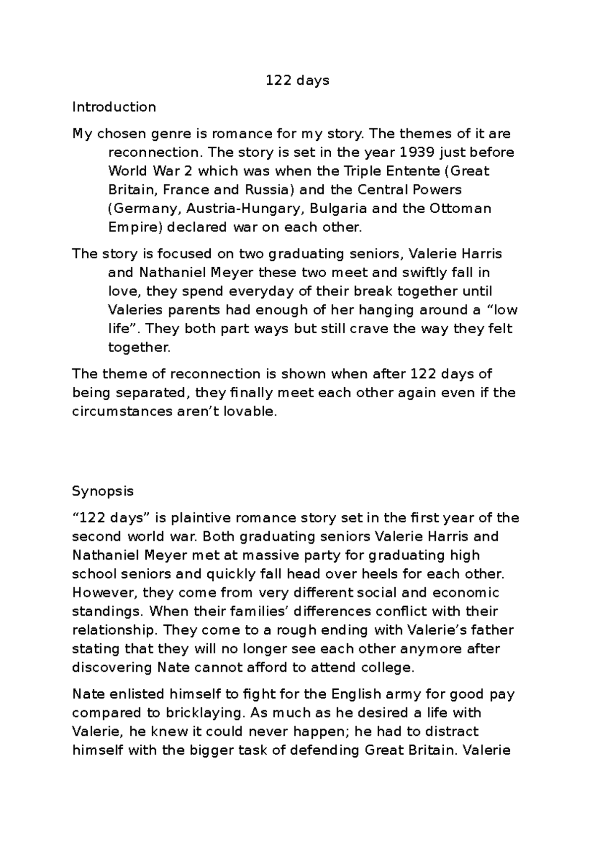 122 days - It is a romance story - 122 days Introduction My chosen ...