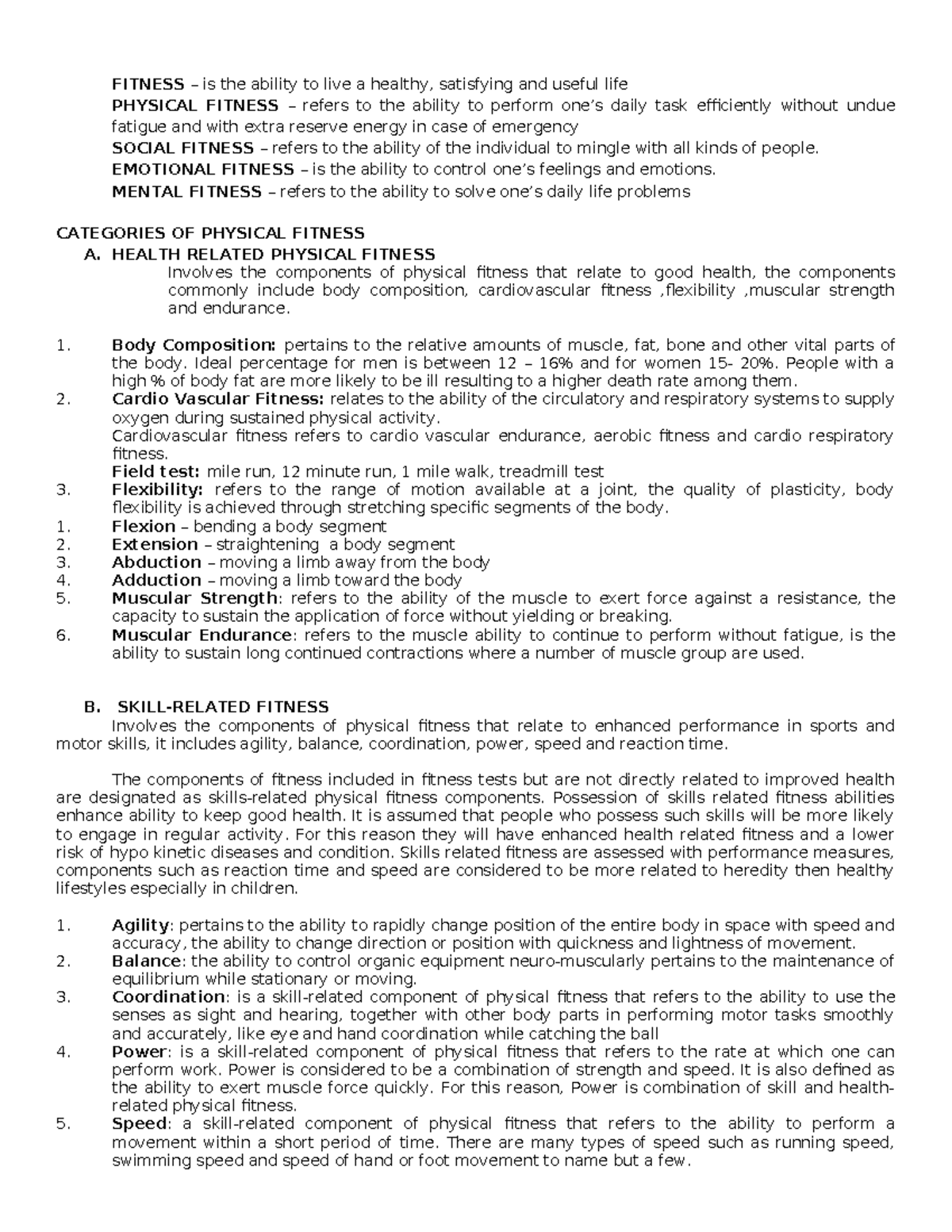 PE1 - Midterm - Comprehensive Fitness Review Guide - Studocu