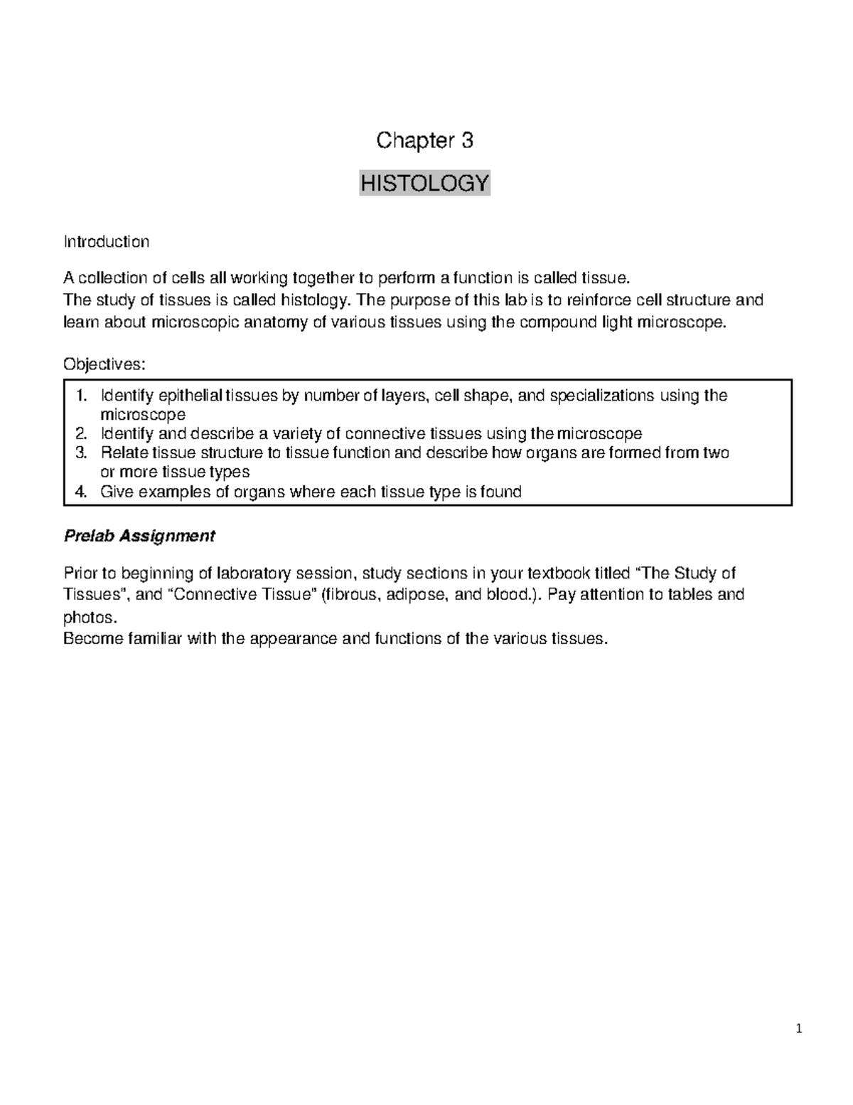 Lab 3 HISTOLOGY - Tissue Structure and Function Analysis - Studocu