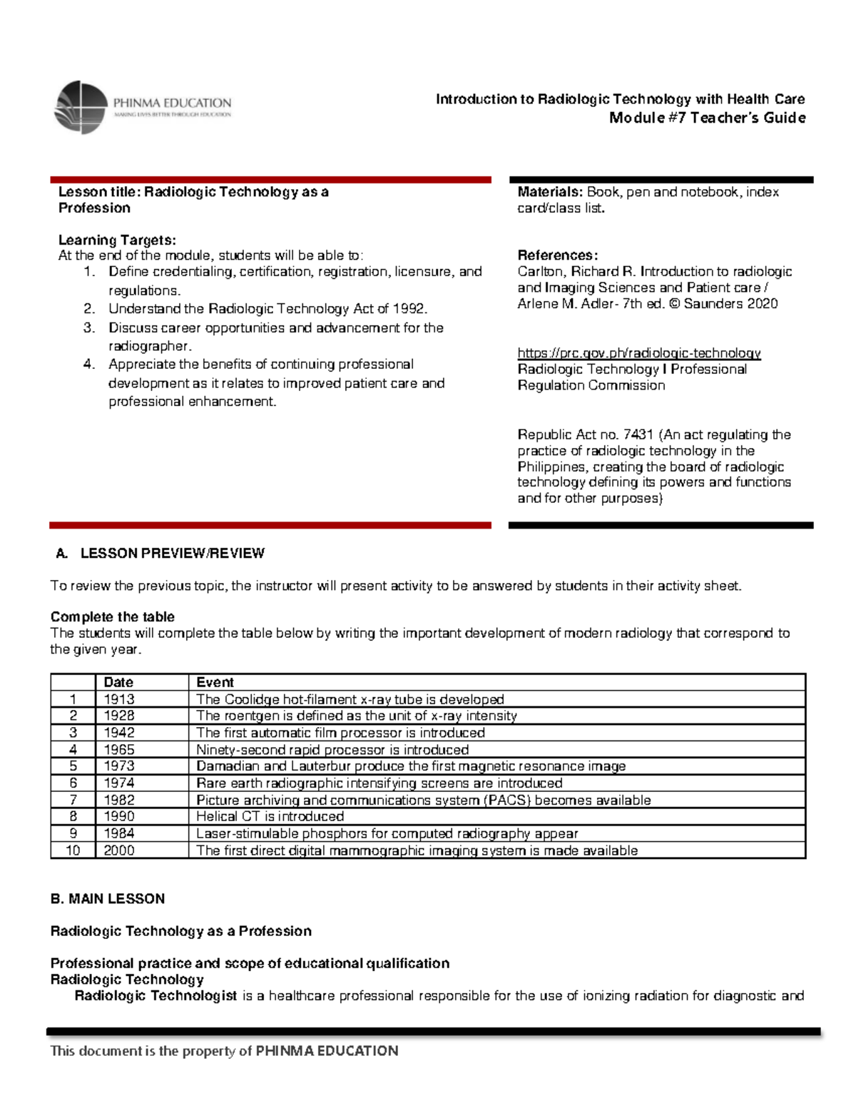 Radiologic Technology I: Professional Practice & Career Insights - Studocu