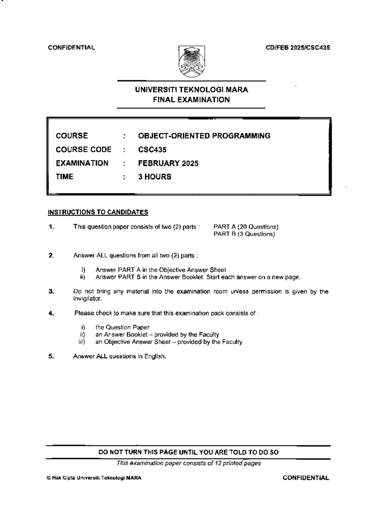 CSC435 Final Exam Paper - Programming Concepts (Feb 2025) - Studocu