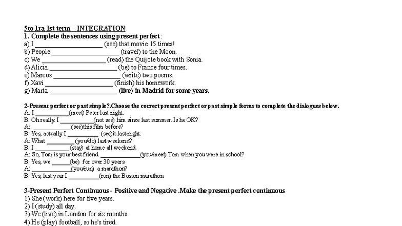 5to 1ra 1st Term Integration: Present Perfect & Conditional Clauses ...