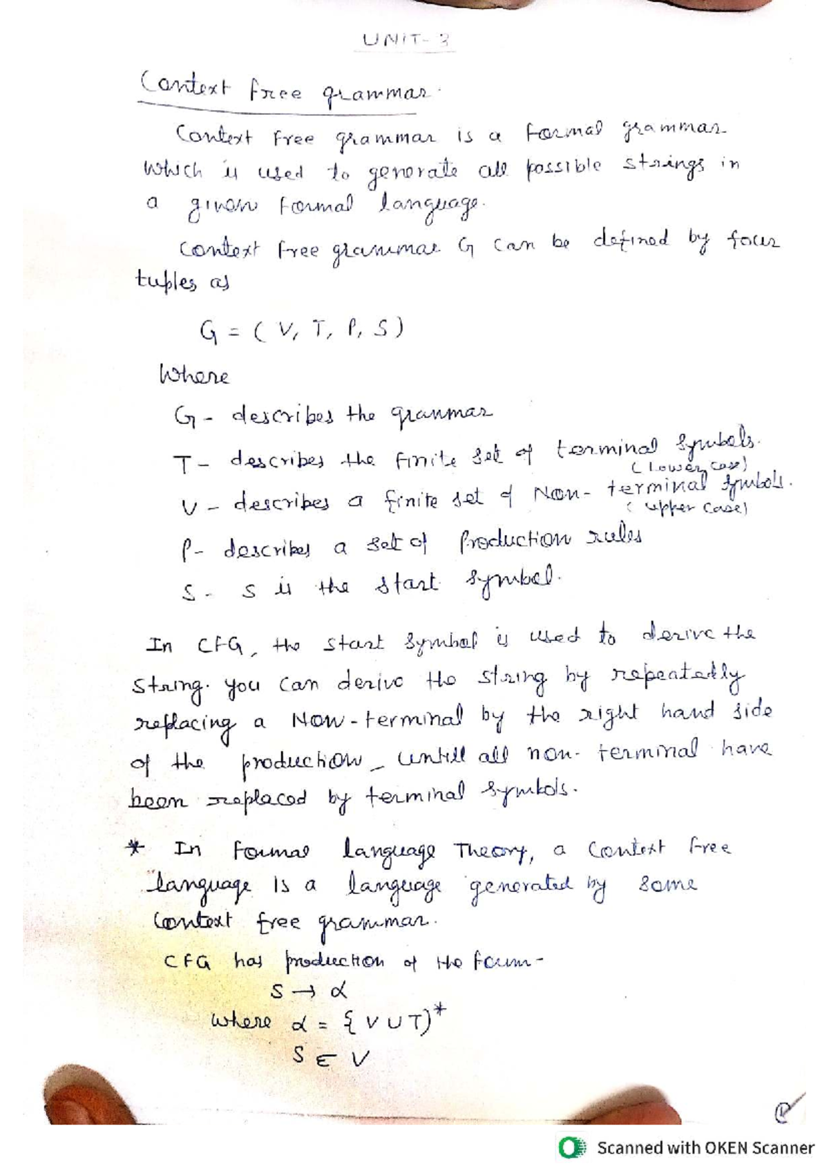TAFL UNIT 3 - Context Free Grammar and Regular Grammar Overview - Studocu