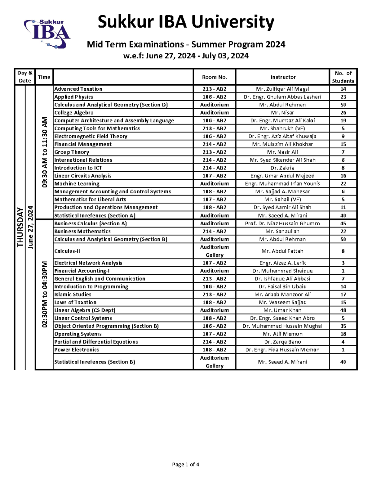 Mid-Term Exam Schedule for Summer 2024 (Tentative) - Studocu