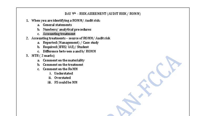 Lecture 9 - Risk Assessment & Evidence (Audit Risk ROMM) - Studocu
