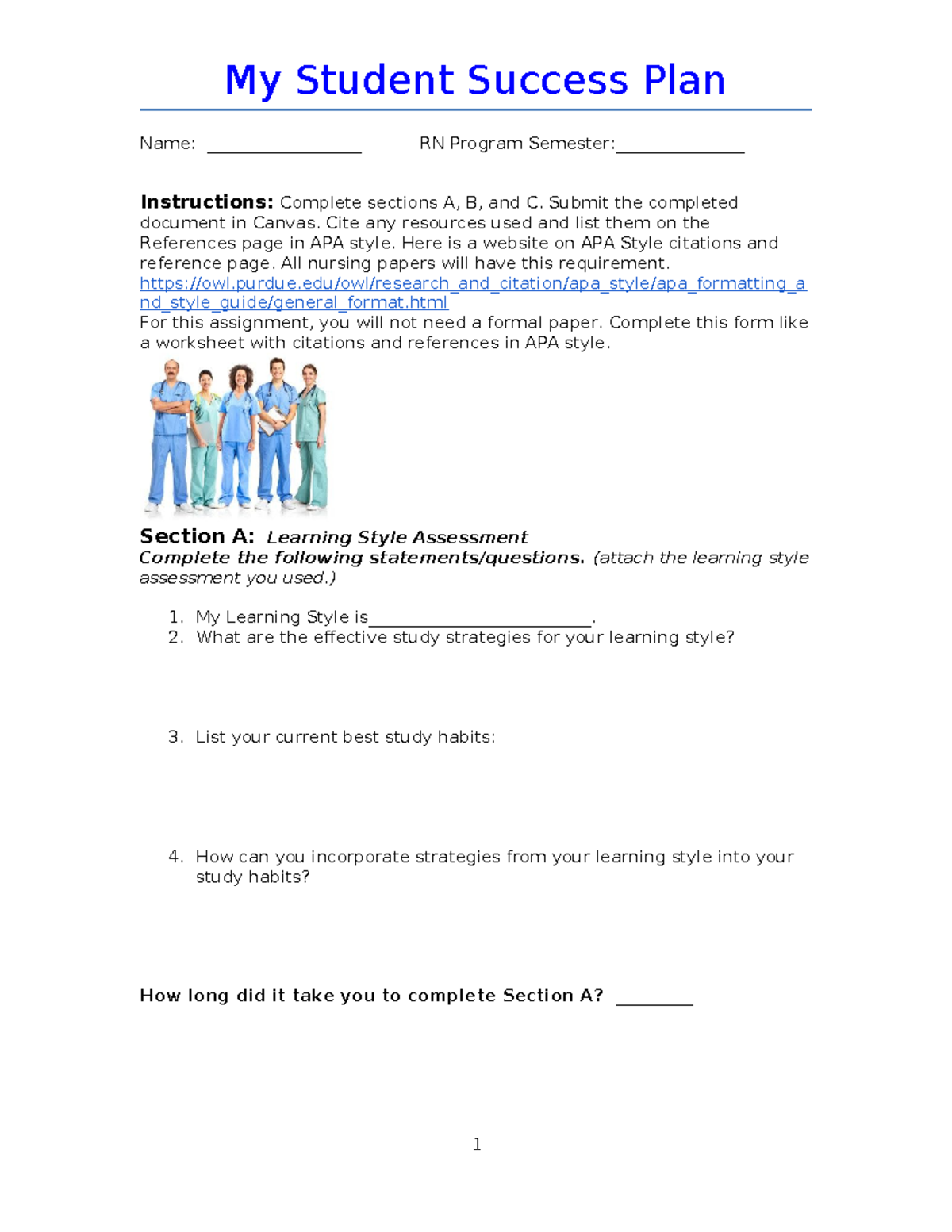 Student Success Assignment Form NSG Orientation - Name ...