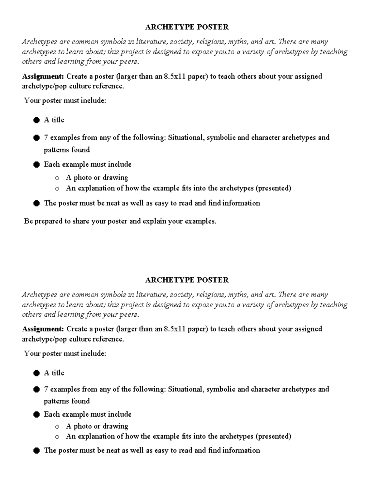 Archetype Poster Assignment Guide and Requirements - Studocu