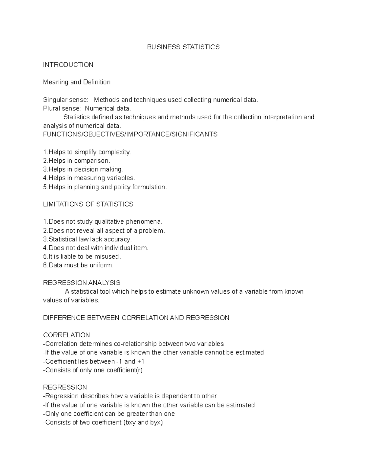 Business statistics - BUSINESS STATISTICS INTRODUCTION Meaning and ...