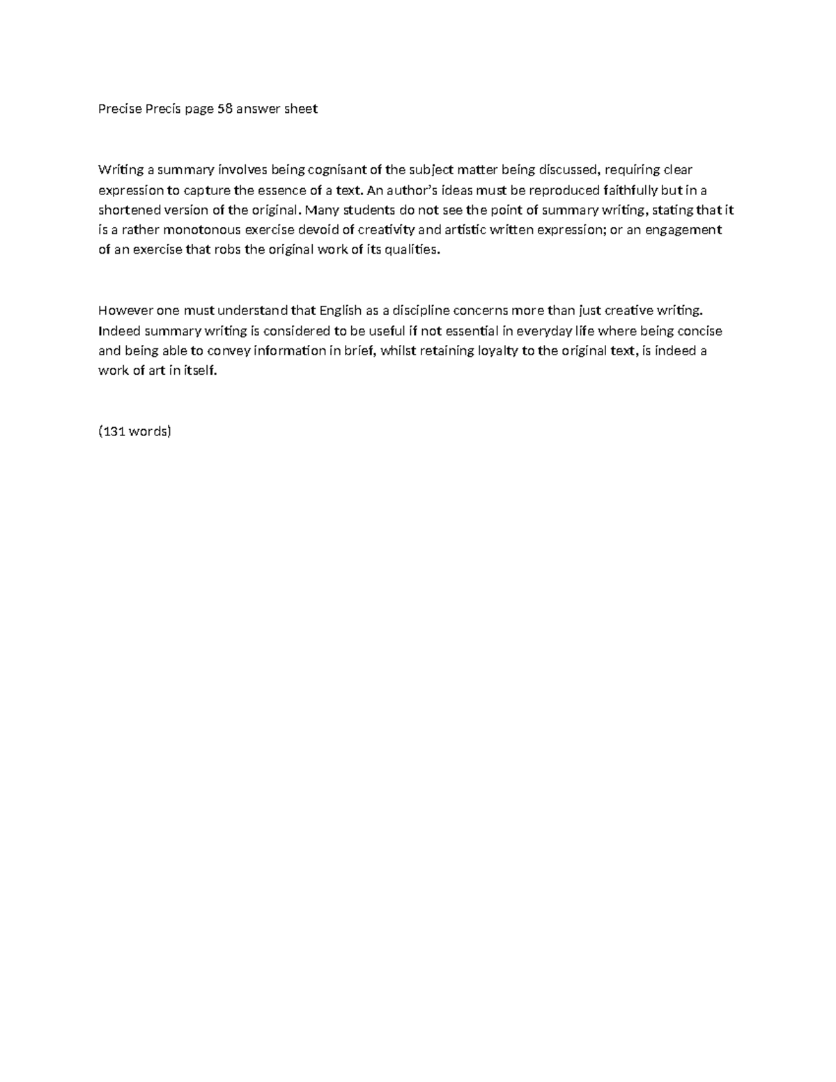 ENG101 Final Exam: Summary Writing Techniques and Importance - Studocu