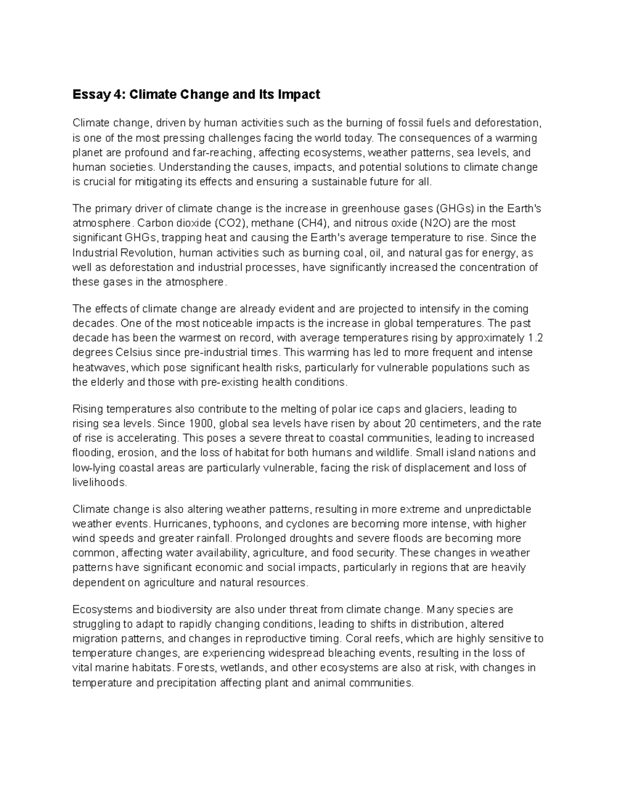 Natural history notes - Essay 4: Climate Change and Its Impact Climate ...