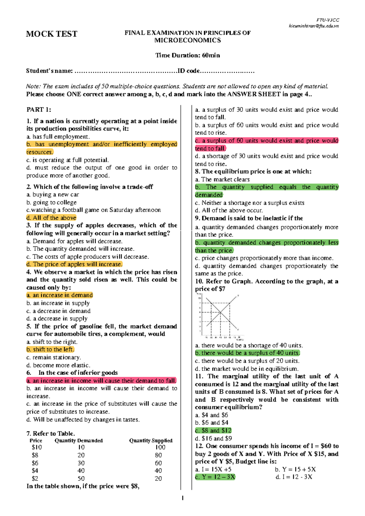Mock Test - Final Exam in Principles of Microeconomics - Studocu