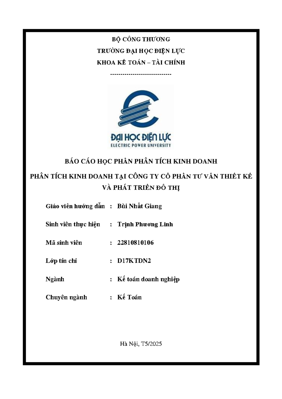 Tiểu luận PTKD: Phân Tích Kinh Doanh Tại CDDC - Document Preview