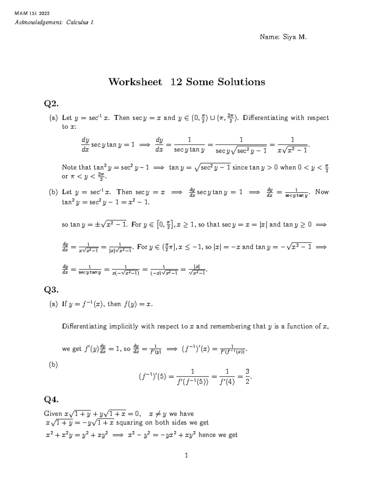 MAM 151: Differential Calculus Group Assignment 1 - March 2024 - Studocu