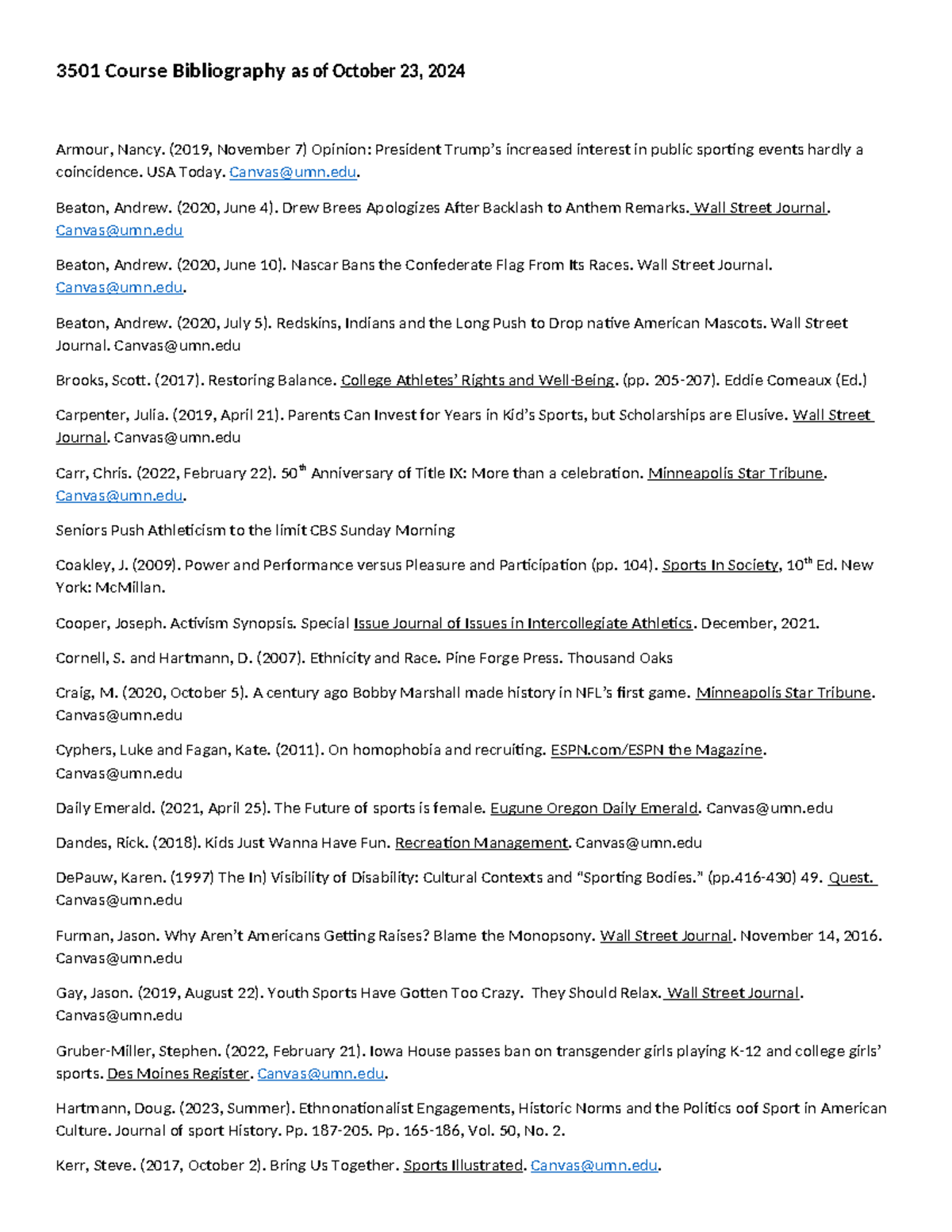 Course Bibliography SMGT - 3501 Course Bibliography as of October 23 ...