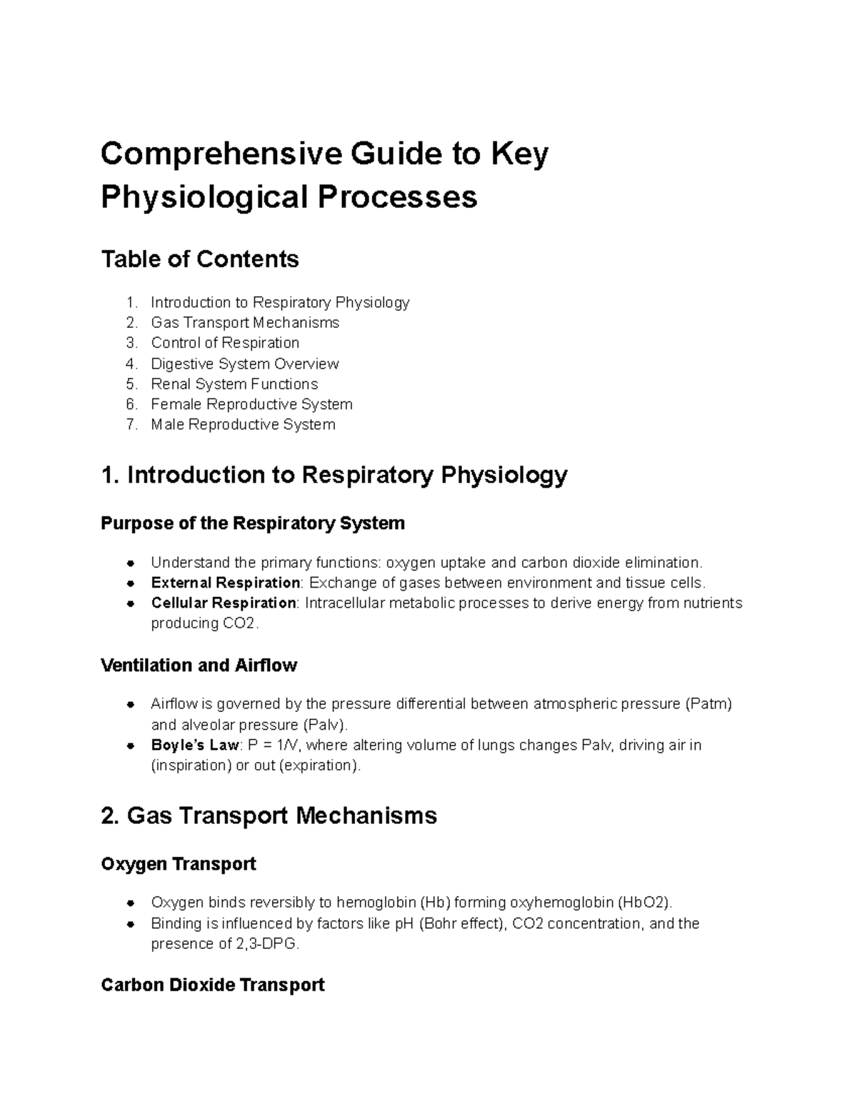 Comprehensive Lecture Notes on Human Physiology Processes - Studocu
