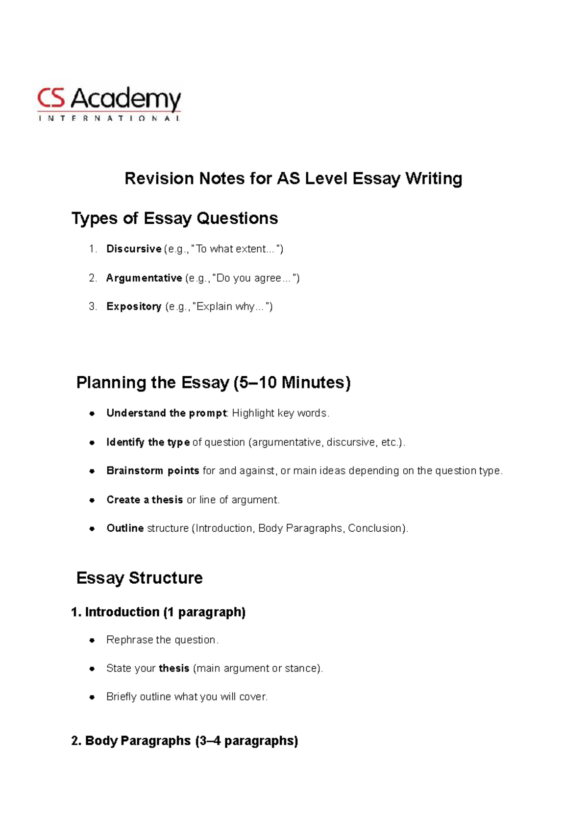 AS Level Essay Writing Revision Notes: Types & Tips - Studocu