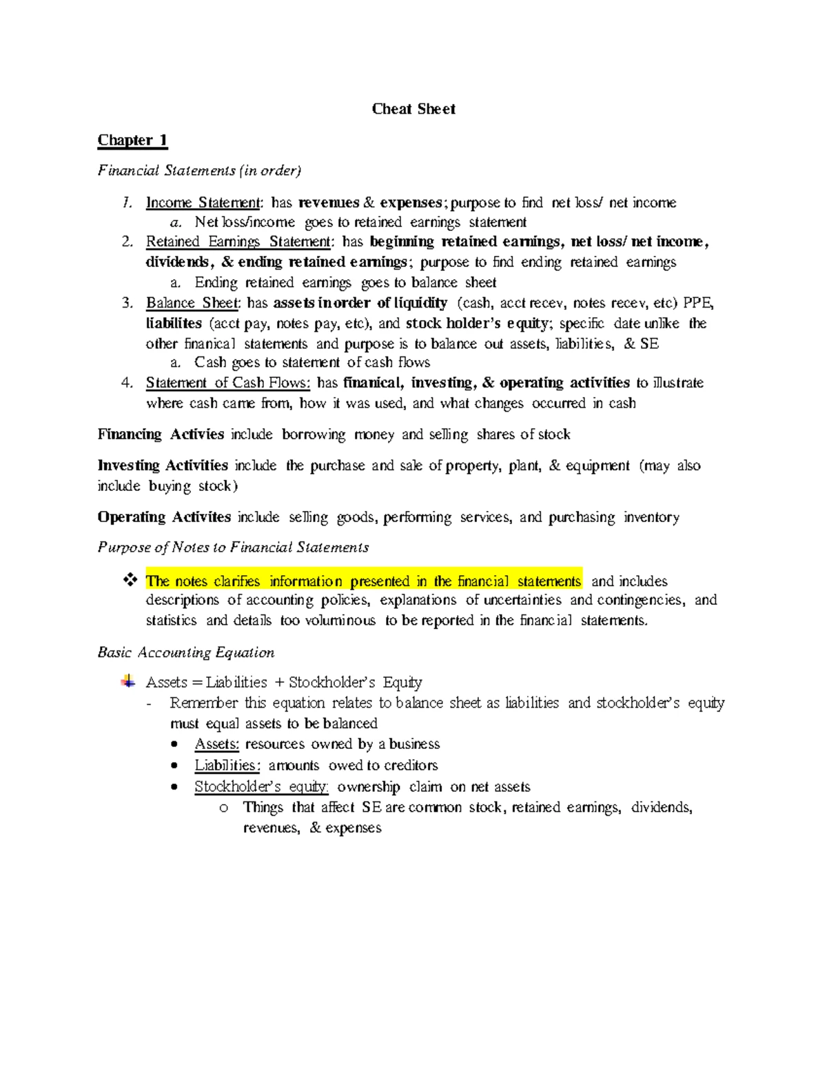 Principles of Accounting I: Study Guide for Final Exam Fall 2024 - Studocu