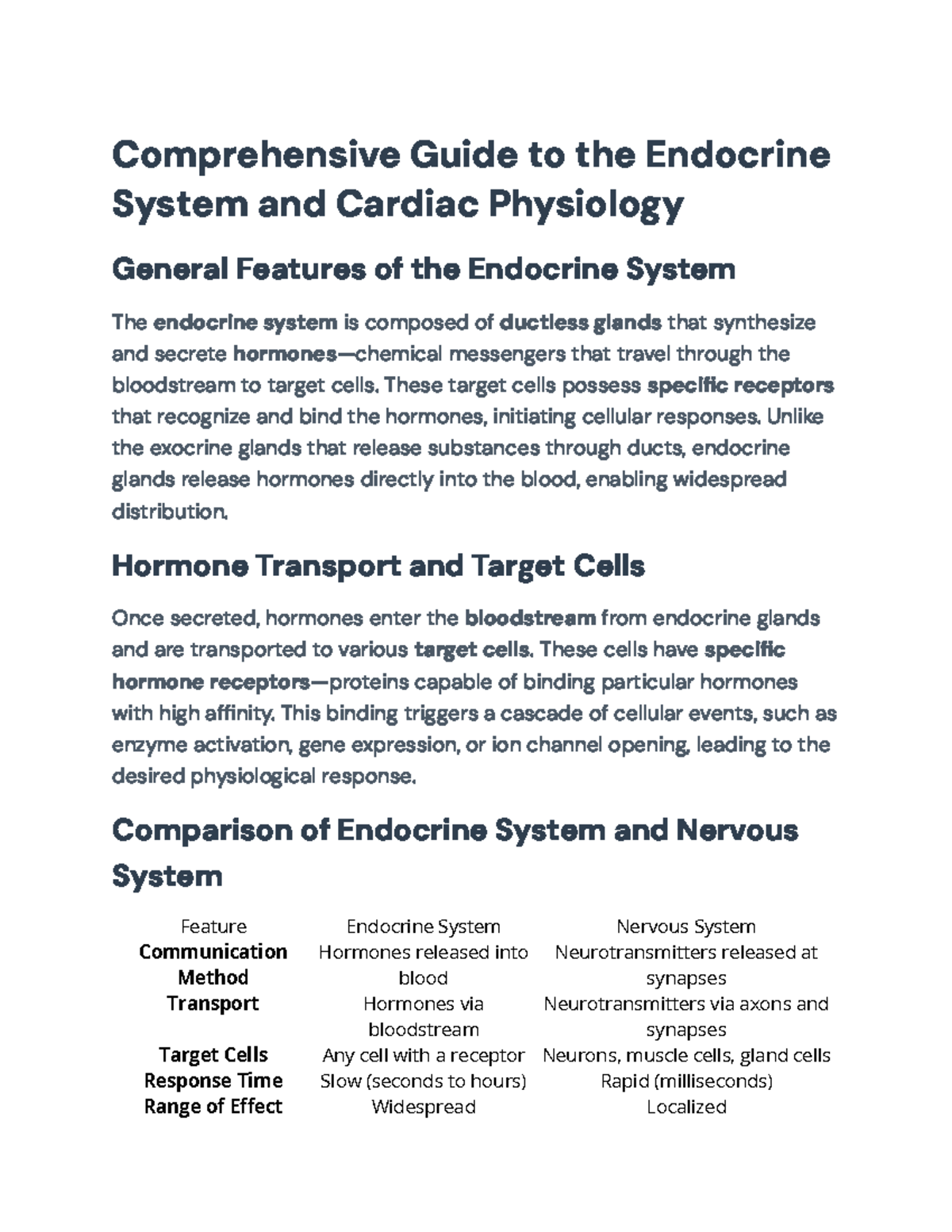 Comprehensive Overview of the Endocrine System and Cardiac Physiology ...
