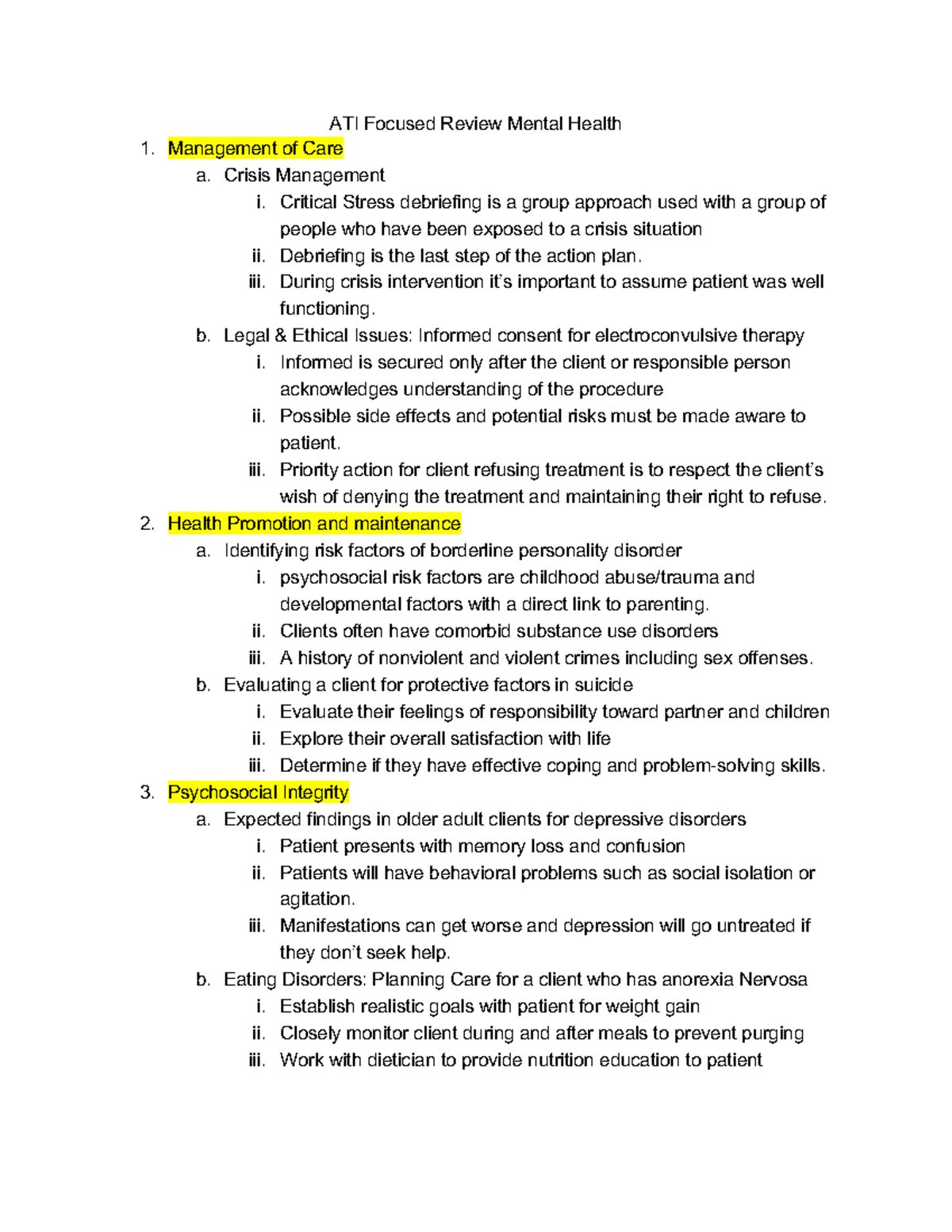 ATI Focused Review: Mental Health Concepts and Care Strategies - Studocu