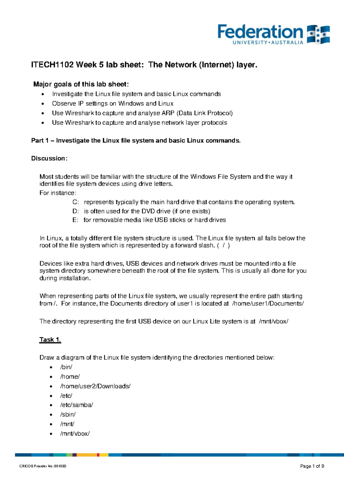 Week 5 Lab Sheet - Network Layer - ITECH1102 Week 5 lab sheet: The ...