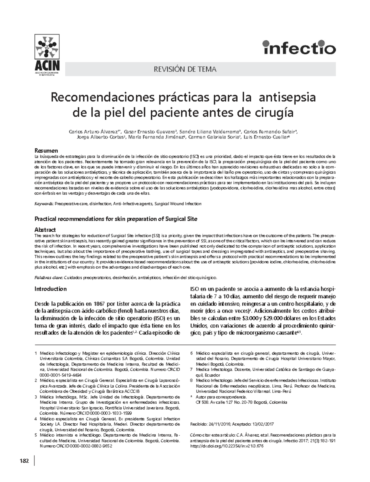 Recomendaciones Prácticas para la Antisepsia Prequirúrgica de la Piel ...