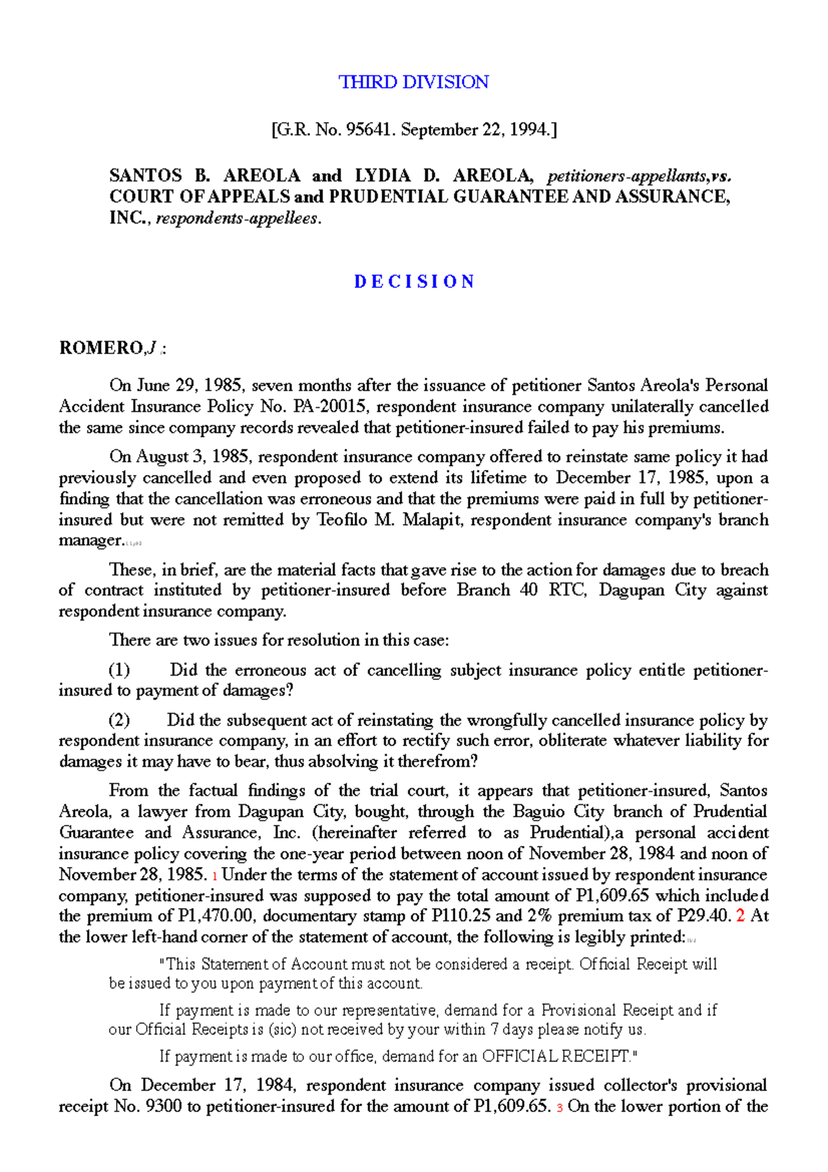 Case Study: Arcola vs. CA (236 SCRA 643) - Insurance Policy ...