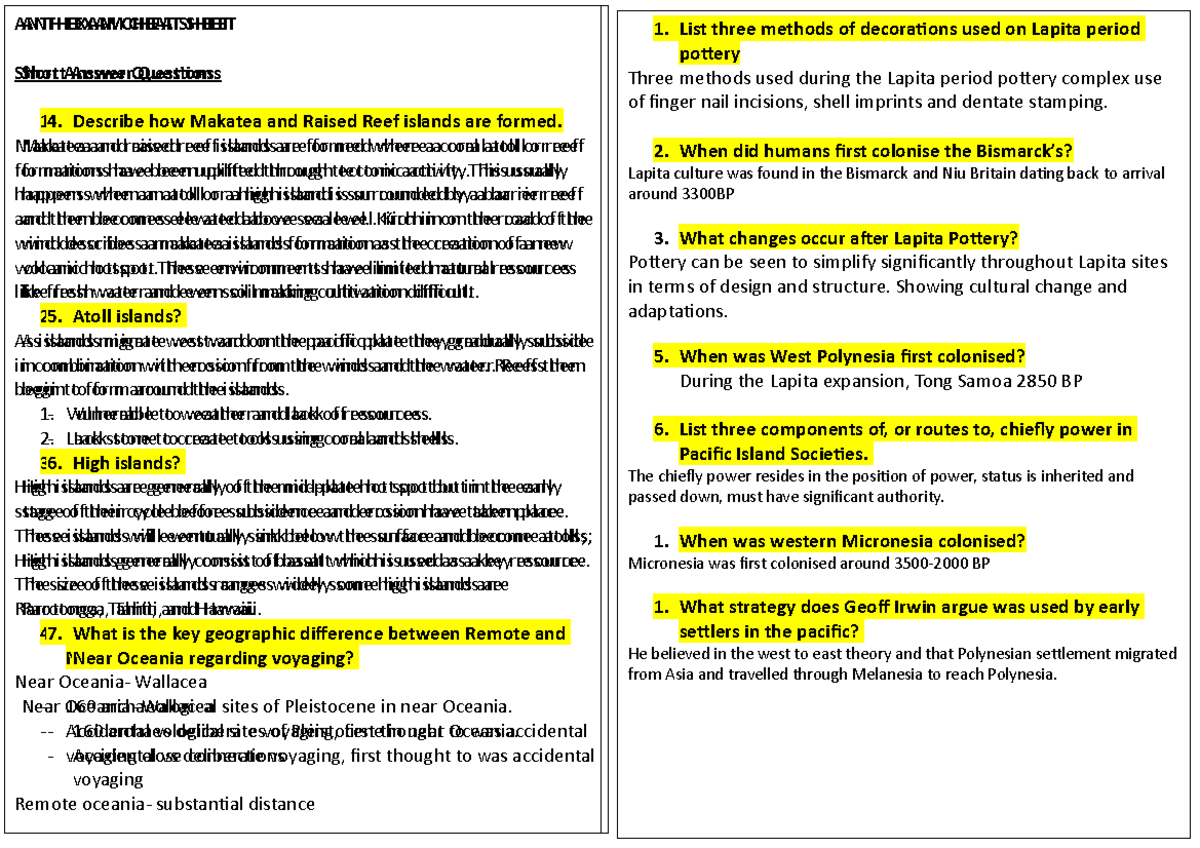 ANTH 101 FINAL EXAM CHEAT SHEET - Key Concepts & Short Answers - Studocu